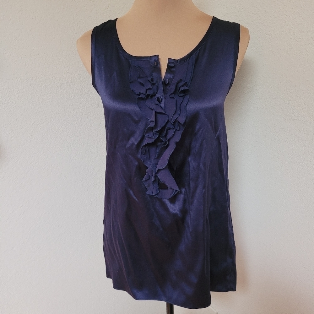 Betsey Johnson Blue Sation Top with Ruffles